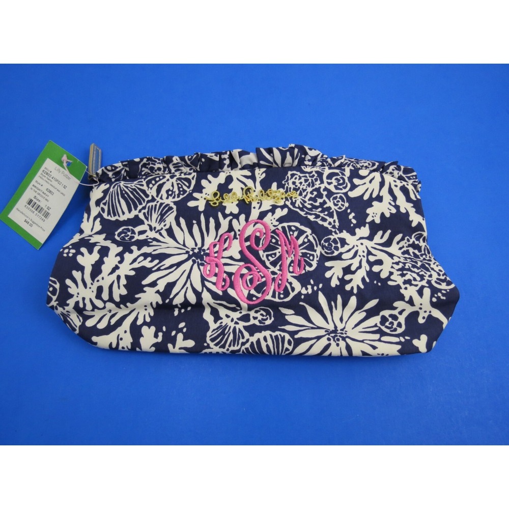 Lilly Pulitzer Frou Frou Makeup Bag Bright Navy In The Groove Monogram 62803
